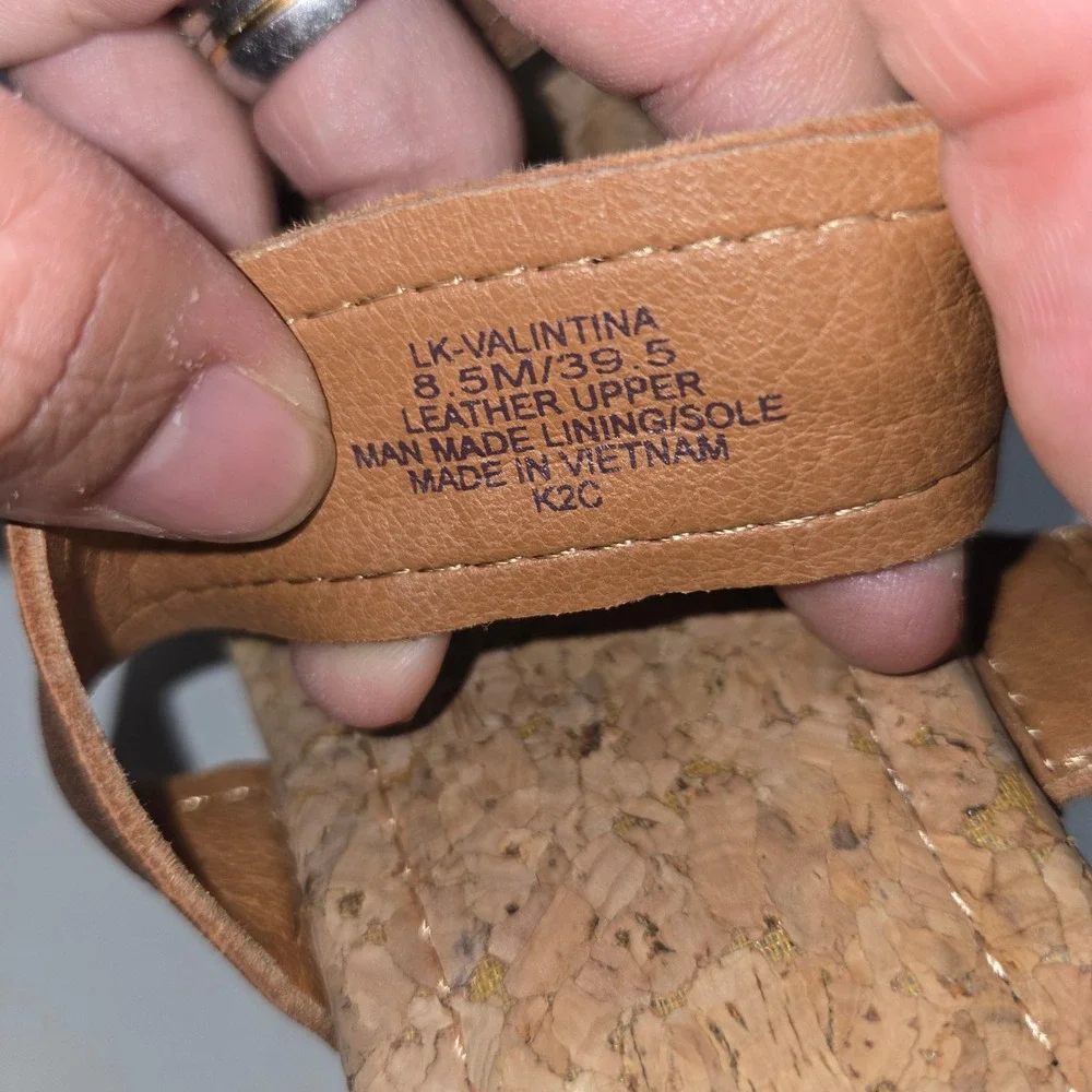Lucky Brand Valintina Cork Wedge Sandals Brown Leather Ankle Strap Women's 8.5‎